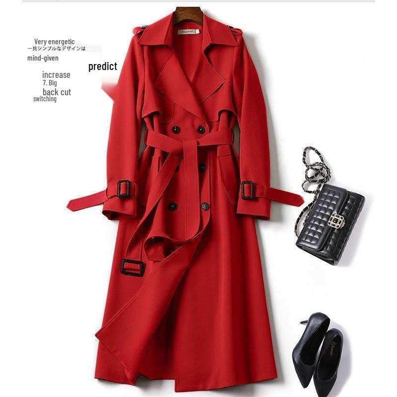 2024 Slim Classic Over-the-Knee Trench Coat for Women - Mid-Length Korean Style, Loose Fit, Petite Trendy Overcoat