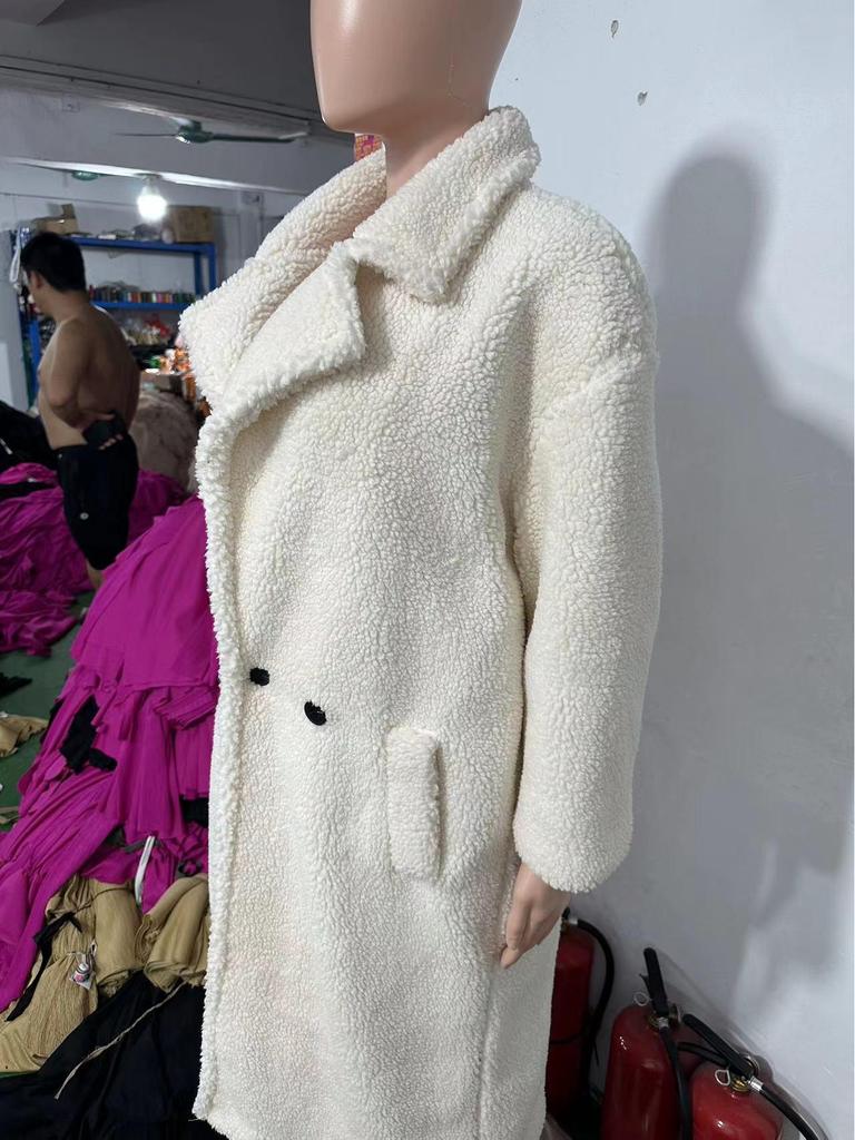 2024 Herbst/Winter Damen Locker geschnittener mittellanger Lammfellmantel aus Faux Shearling