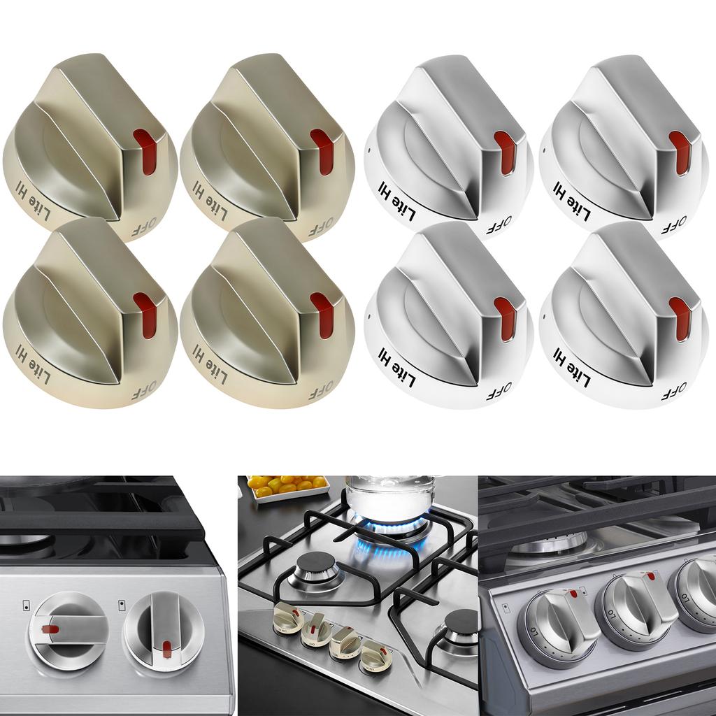 4Pcs Stove Control Knobs Stainless Steel Universal Gas Stove Replacement Control Switch Button Handle Ome Kitchen Cookers