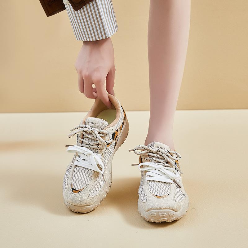 Retro Niche Popular Sports and Leisure Shoes Flat-soled Lace-up Versatile German Training Shoes Mesh Breathable and Light Forrest Gump Shoes Women