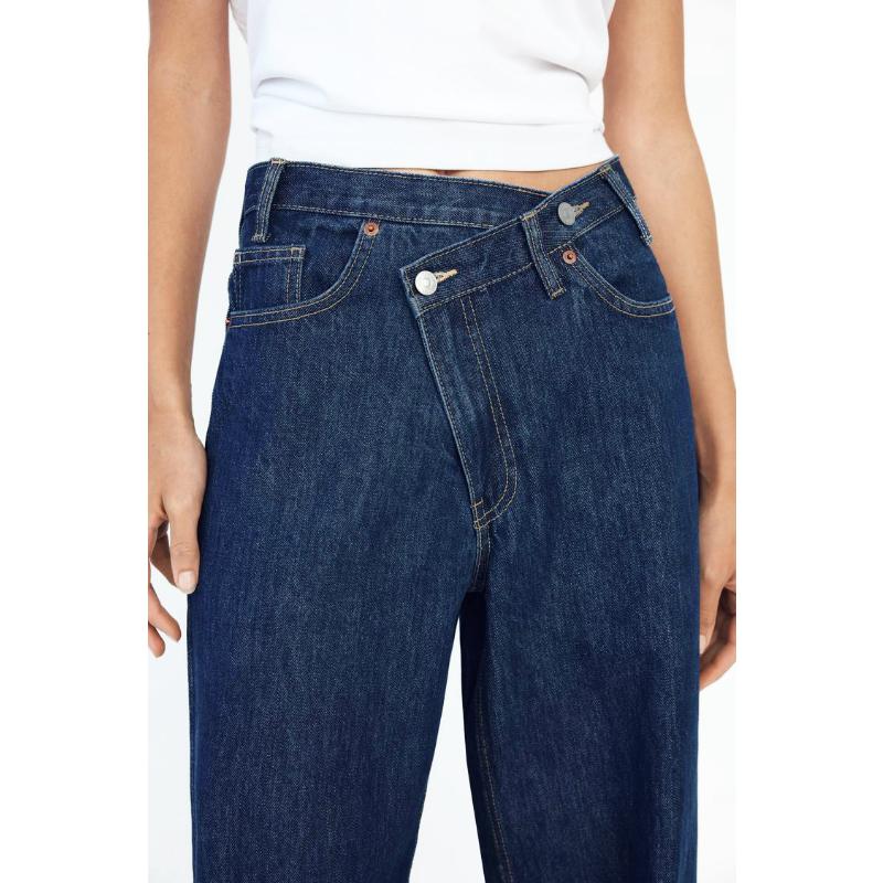 New Women's Vintage Straight Leg Jeans, Diagonal Button Detail High Waist Casual Denim Pants for Daily Wear