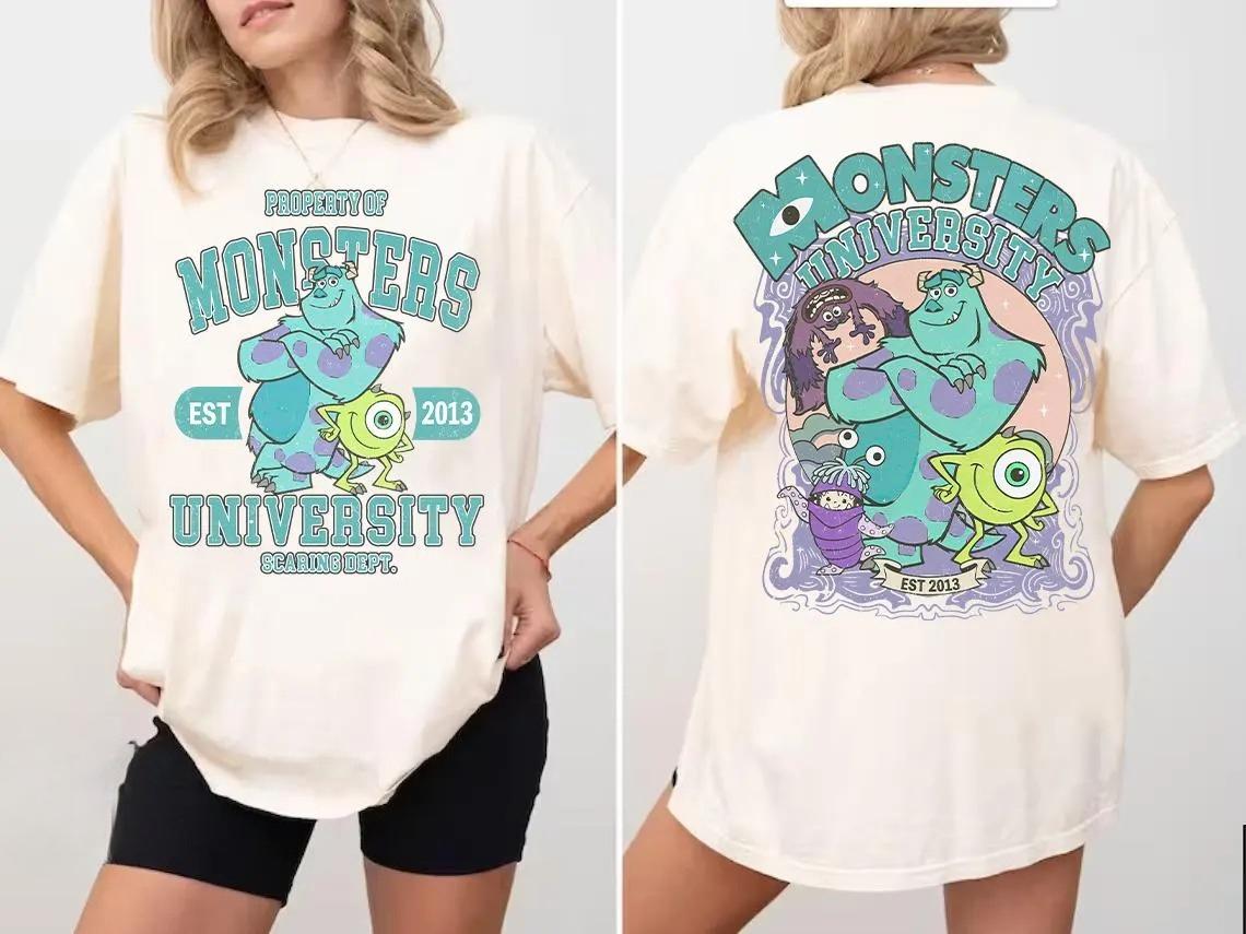 Retro Doublesided Monster Electric Comfortable Color Unisexs and Womens Tshirt Short Sleeved Disney and Pixar Monster Loose Fit S