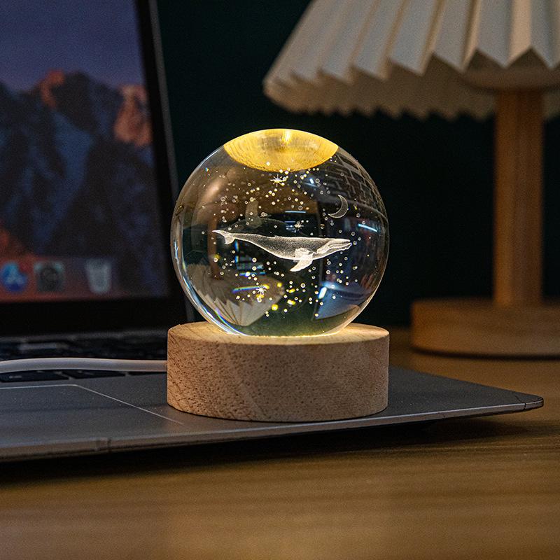 3D Laser-Engraved Milky Way Moon Crystal Ball Night Light