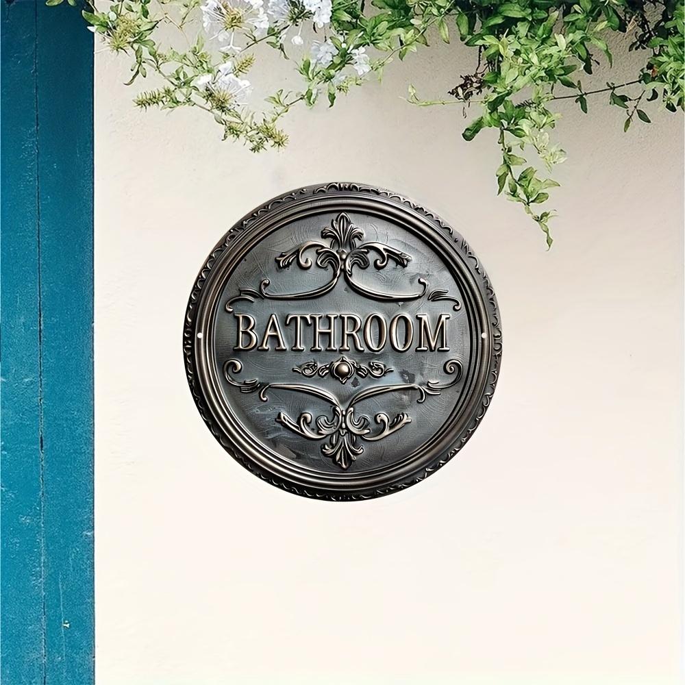 Panneau Décoratif de Salle de Bain Style Vintage, 1 pièce Plaque Métallique Ronde 2D Design Classique à Suspendre au Mur Décoration Polyvalente pour Porte