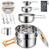 CARBABY Cooker Set Cooking Pot Outdoor Tableware 11-Piece Folding Stainless Steel BBQ Climbing Hanami Storage Bag Included