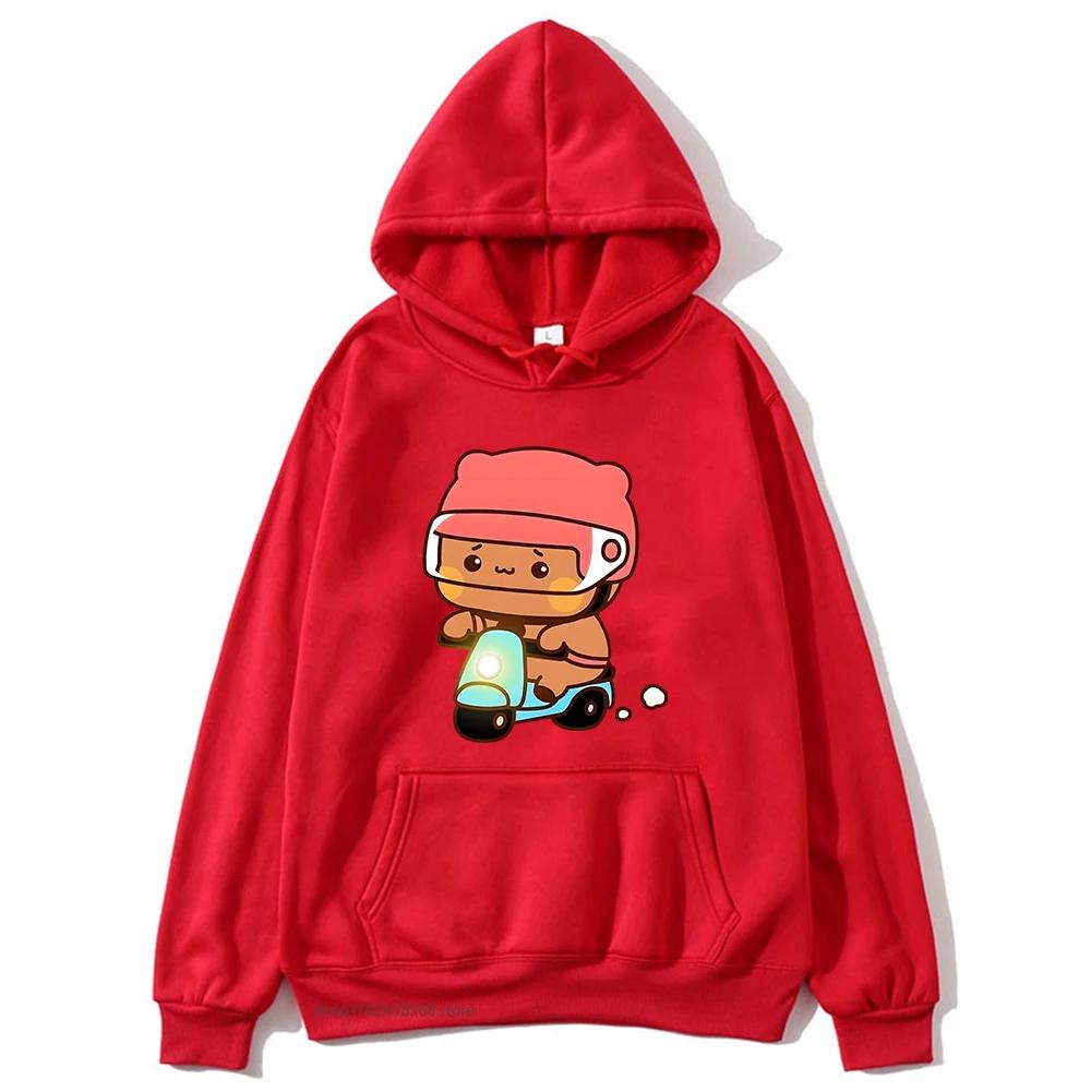 Mochi Brownie Bear Bike Riding Hoodie for Men Bubu Dudu Sweatshirt Couple Clothes Long Sleeve Clothing