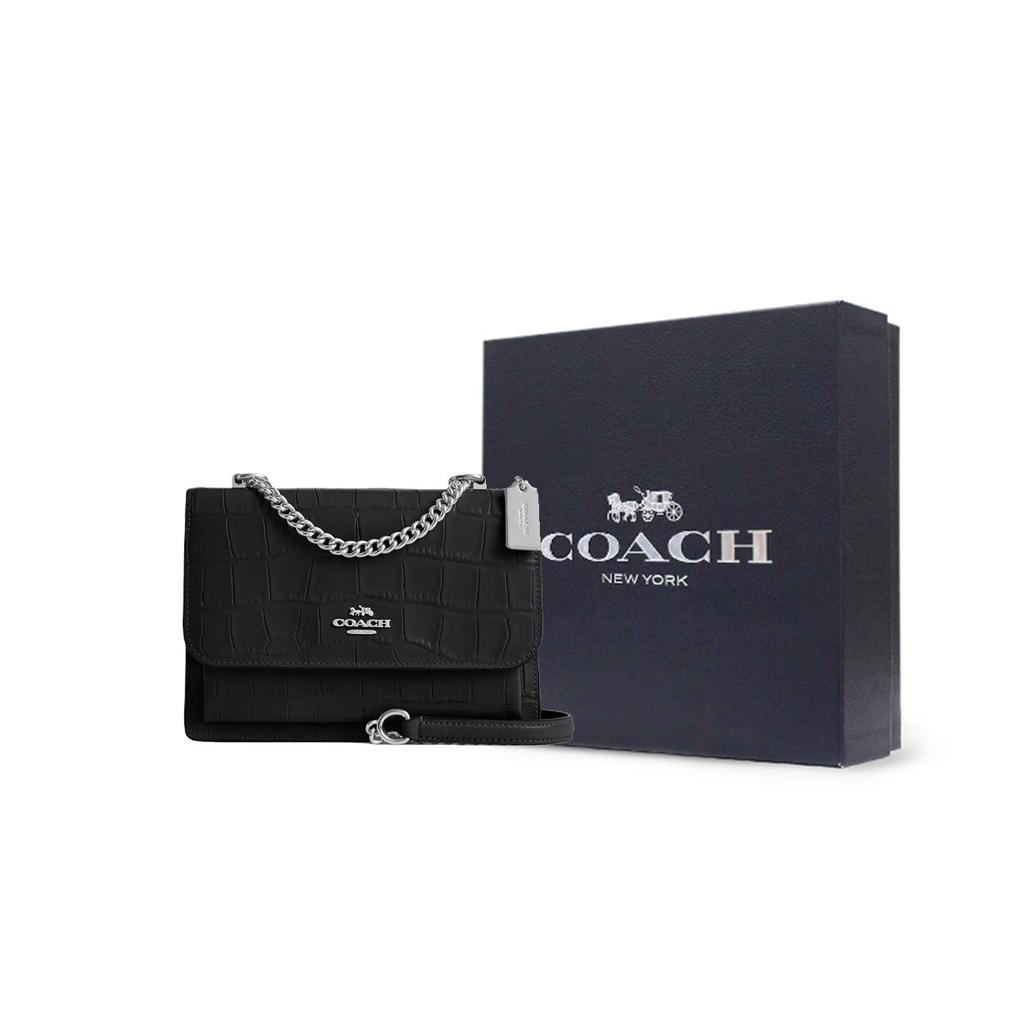 Coach Klare 22 Silver Metal Accessories Crocodile Pattern Embossed Leather Crossbody Shoulder Bag Small Women bags Black CC840-SVBK