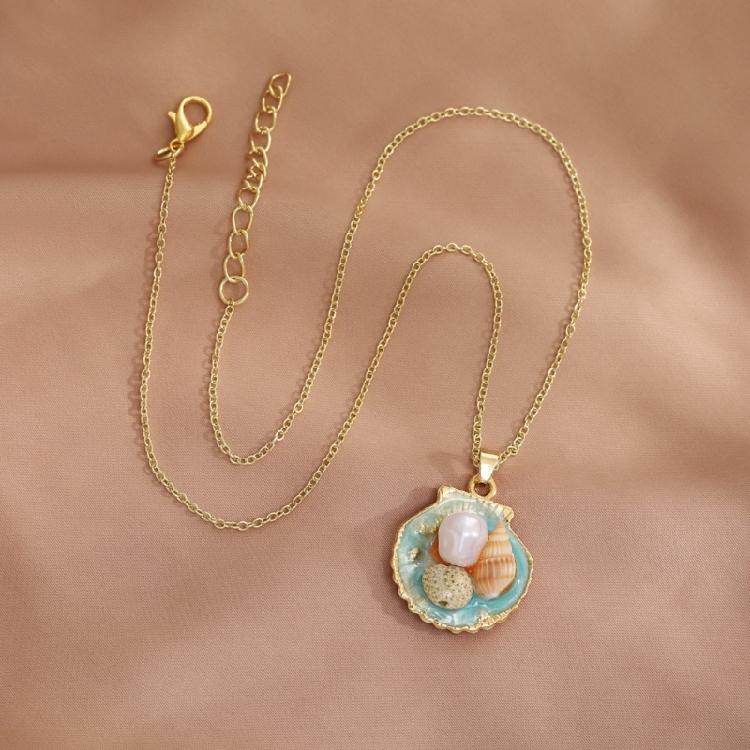 Elegant Oil Painting Bivalve Charm Necklace 10 Multicolored Artistic Designs Thin Metal Mixture Fashion Addition