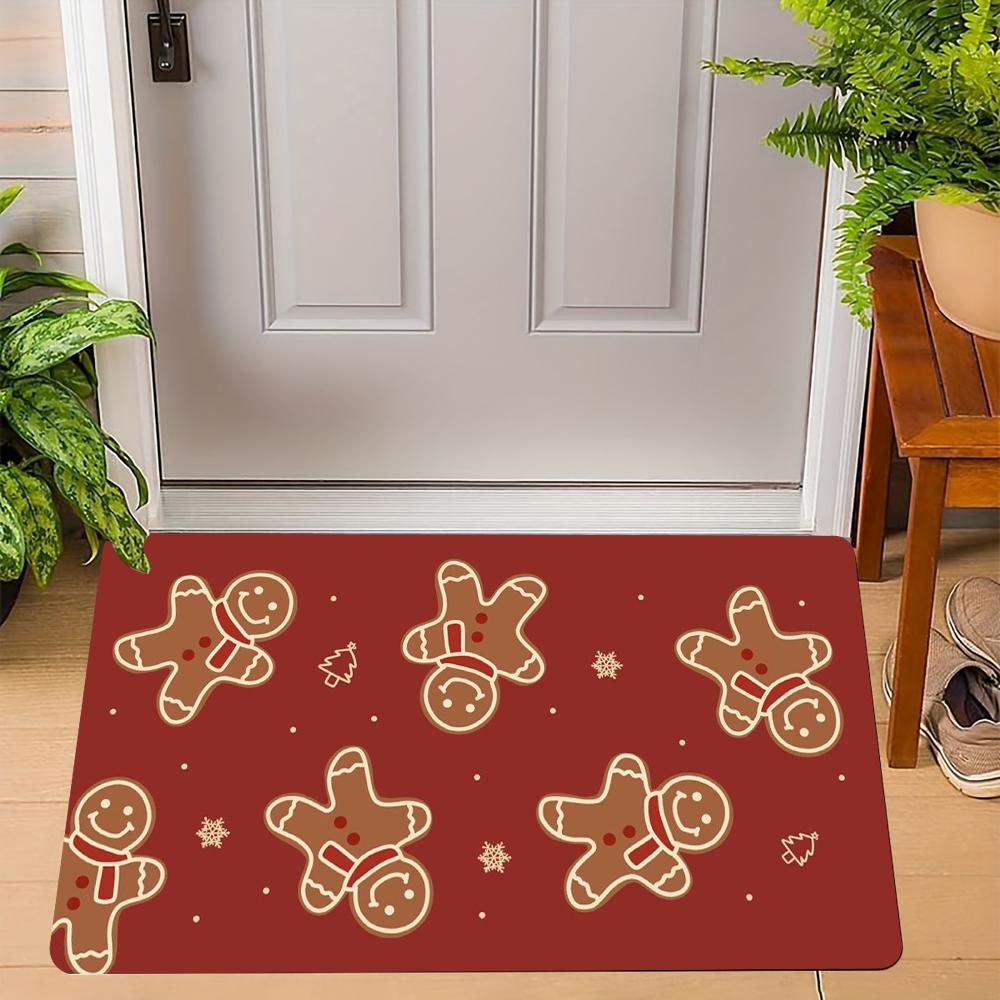 Christmas Gingerbread Man Carpet Santa Claus Reindeer Mat Snowman Home Decoration Merry Xmas Door Rug Non-Slip Floor Mat