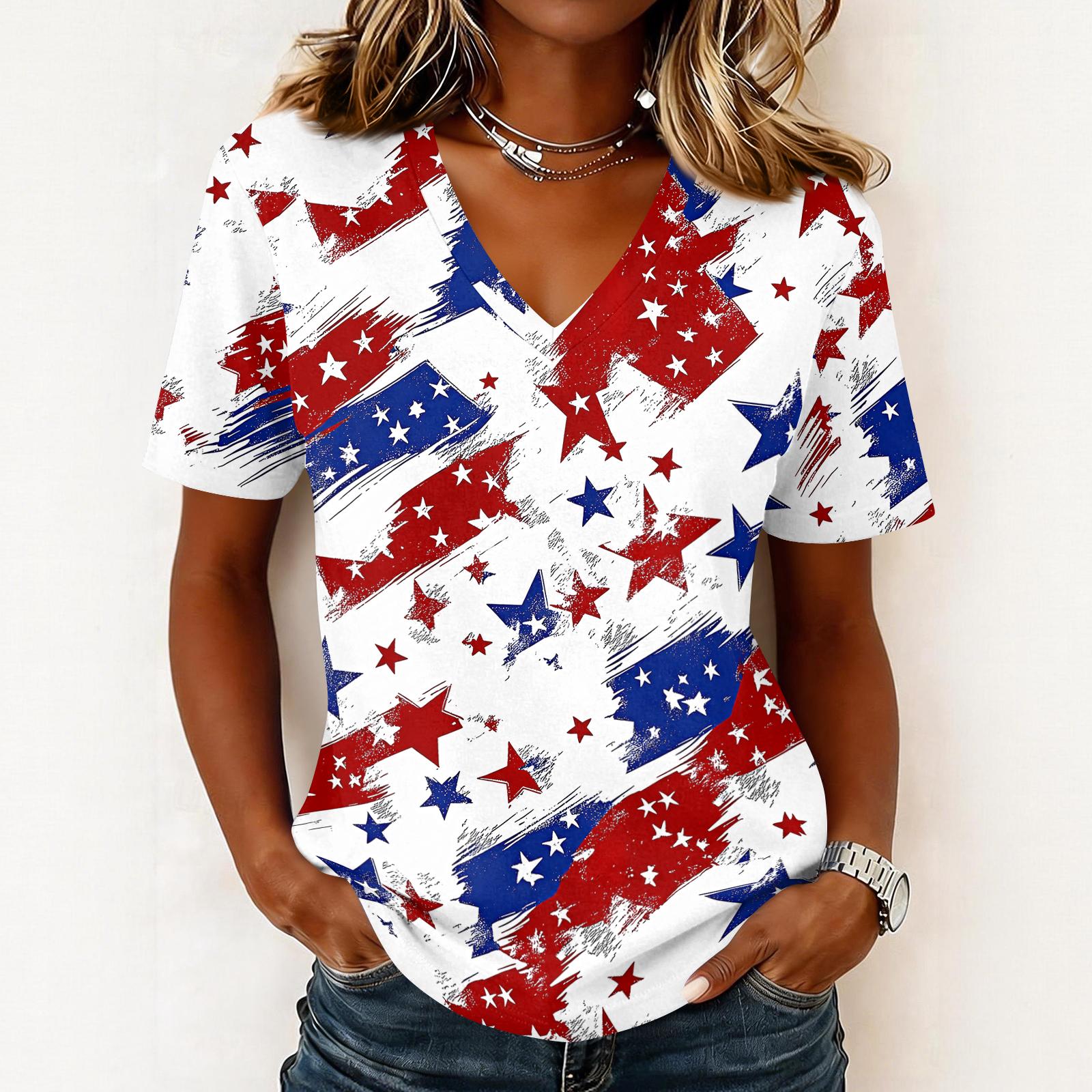 

Shirts For Women Trendy V Neck T Shirts Casual Printed Blouse Tops For Women XXXL білий