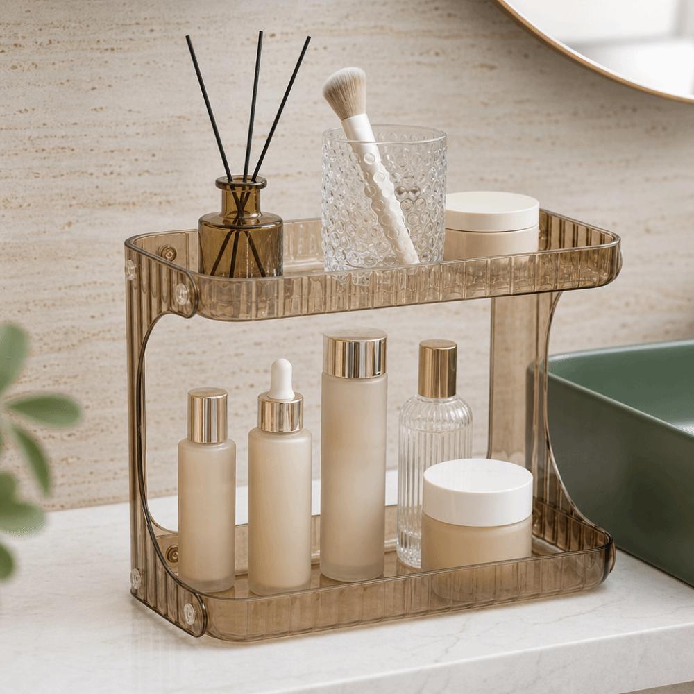 Double Layer Desktop Storage Shelf Transparent Kitchen Storage Box Desktop Placement