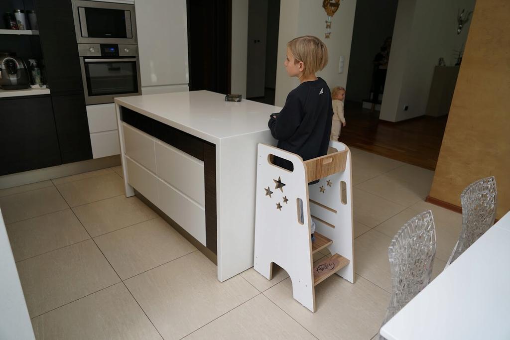 Kitchen Helper For Children Solid Adjustable White Polish
