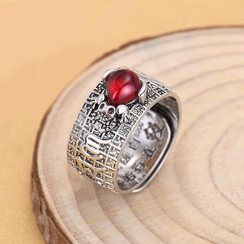 Pixiu Trendy Heart Sutra Wealth Ring Fashionable Copper Geometric Ring Couple