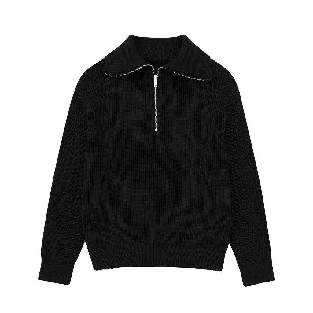 NSSF Women's Striped Wool Half-Zip Pullover - 2024 Autumn/Winter Fashion with Lapel.