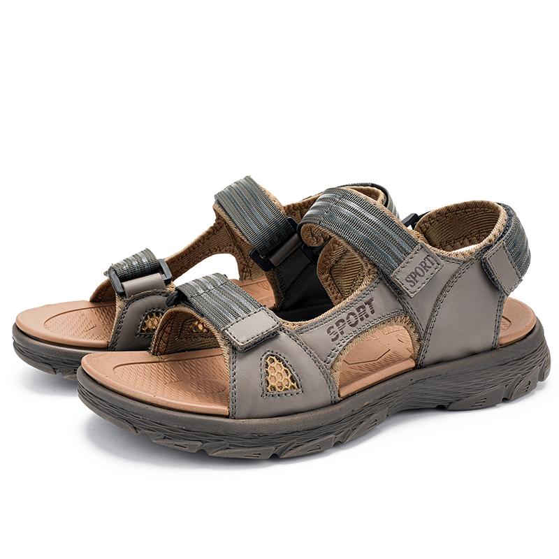 

Fashion Summer Outdoor Men s Breathable Soft Soled Sandals Fashionable New Style Men s Top Layer Cowhide Comfortable Casual Beach Shoes 46 серый