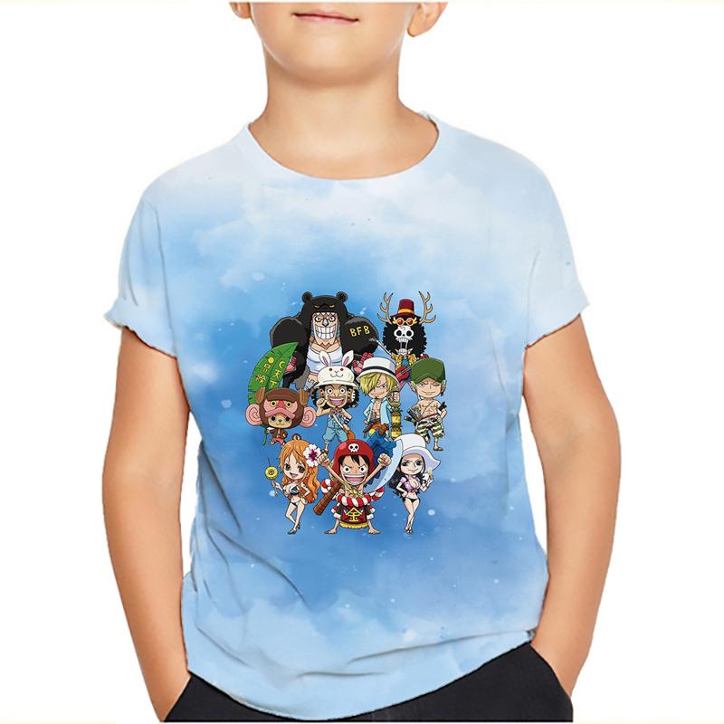 One Piece Luffy T Shirt Four Emperors Short Sleeve Zoro Sanji Chopper Ace Law Tee Children's Clothing Fashion Costumes for Kids Top