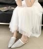 Fashion High Quality Bling Rhinestone Women Mules Slippers Pointed Toe Crystal Flat Sandal Fashion Hollow Non-slip Designer Brand Sandal