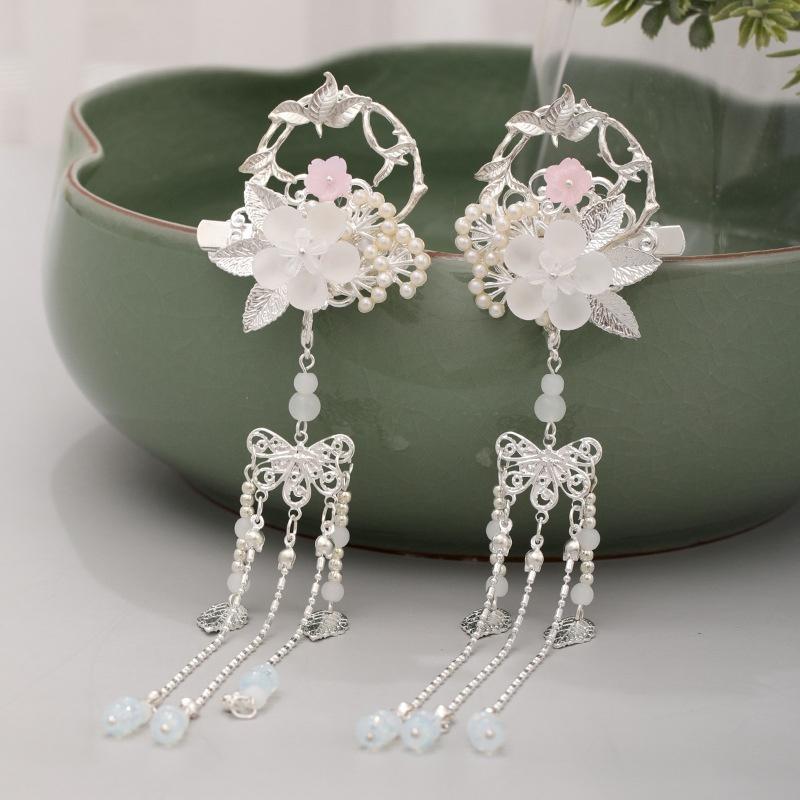 1 Paire Fleur Feuille Perles Long Pendentif à Gland Épingles à Cheveux Chinoises Pinces pour Femmes Filles Ornements de Cheveux de Mariage
