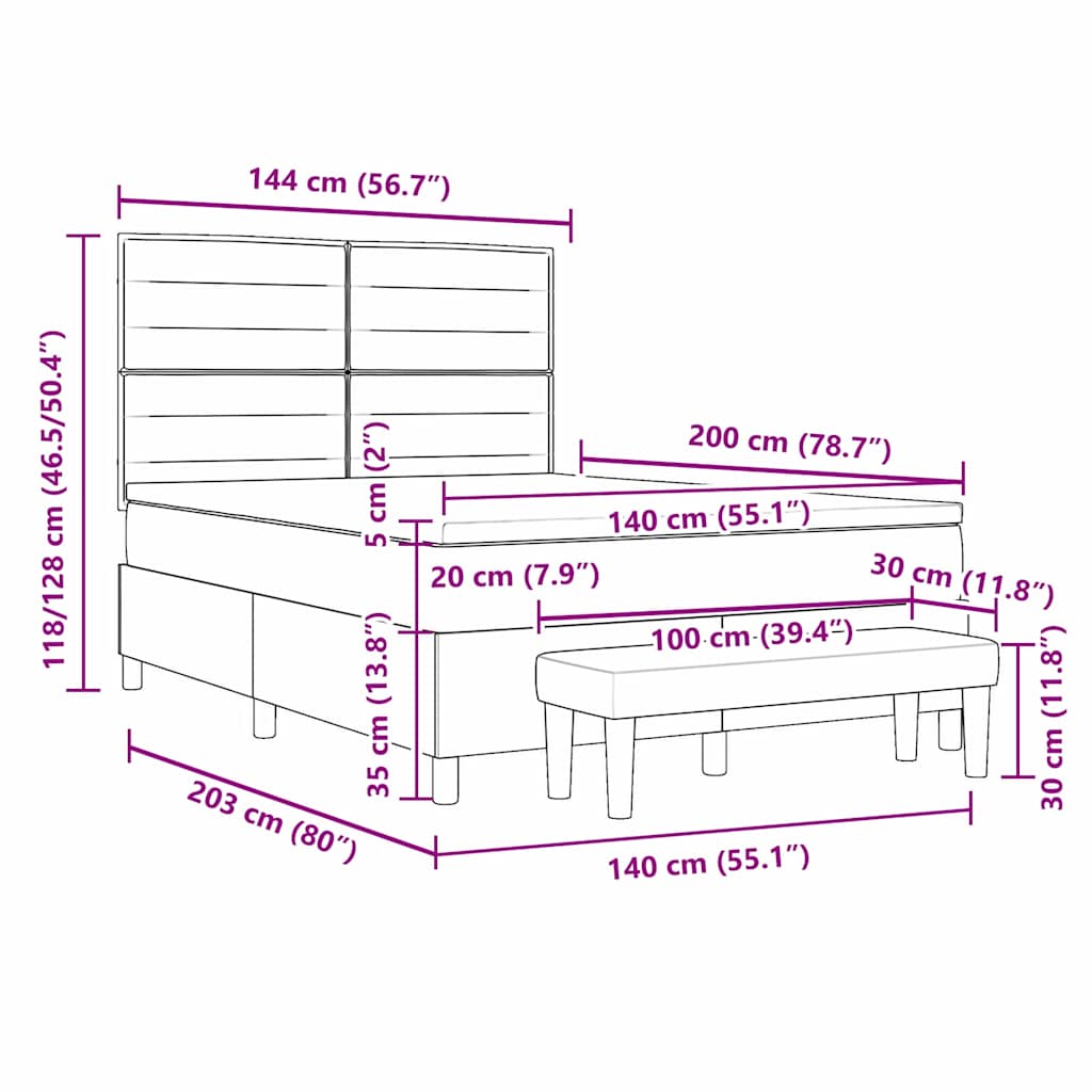 Box Spring Bed with Pillows Light Grey 200 x 140 cm Fabric