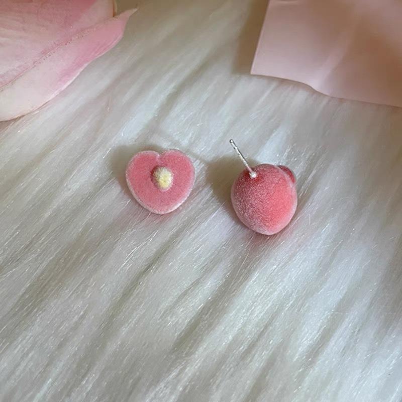 Asymmetrical Peach Stud Earrings New Silver Peach Earrings Autumn and Winter Niche Design Temperament Earrings