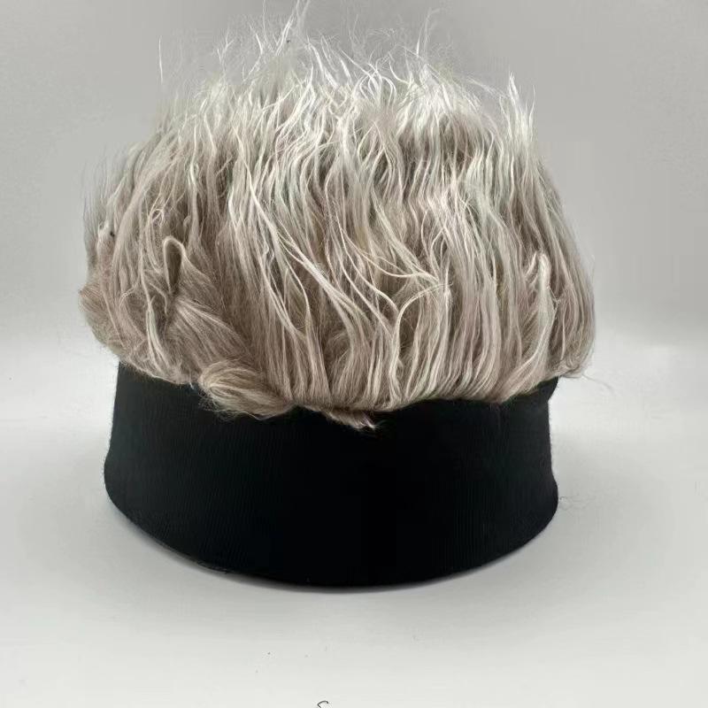 

Novelty Faux Hair Wig Cap Durable Knitted Skull Cap Korean Style Breathable Trendy Toupee Hats Parties Cosplay Daily Wear Men