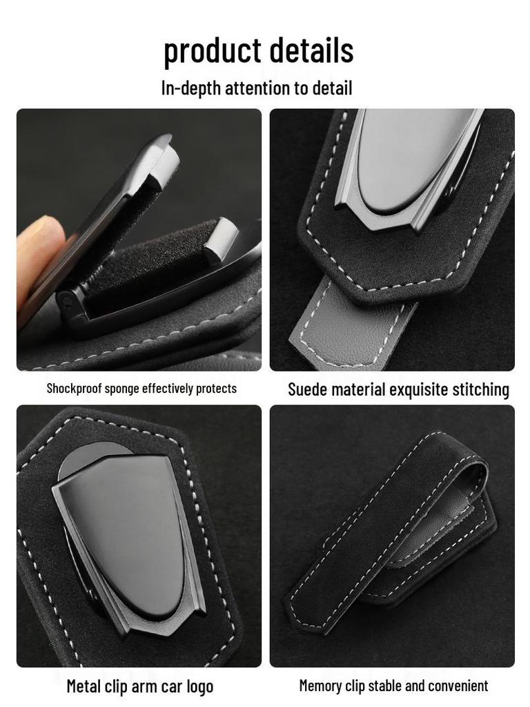 Suède Autobrillencliphouder voor Zonneklep - Past op BYD, Tesla, Mercedes-Benz, BMW