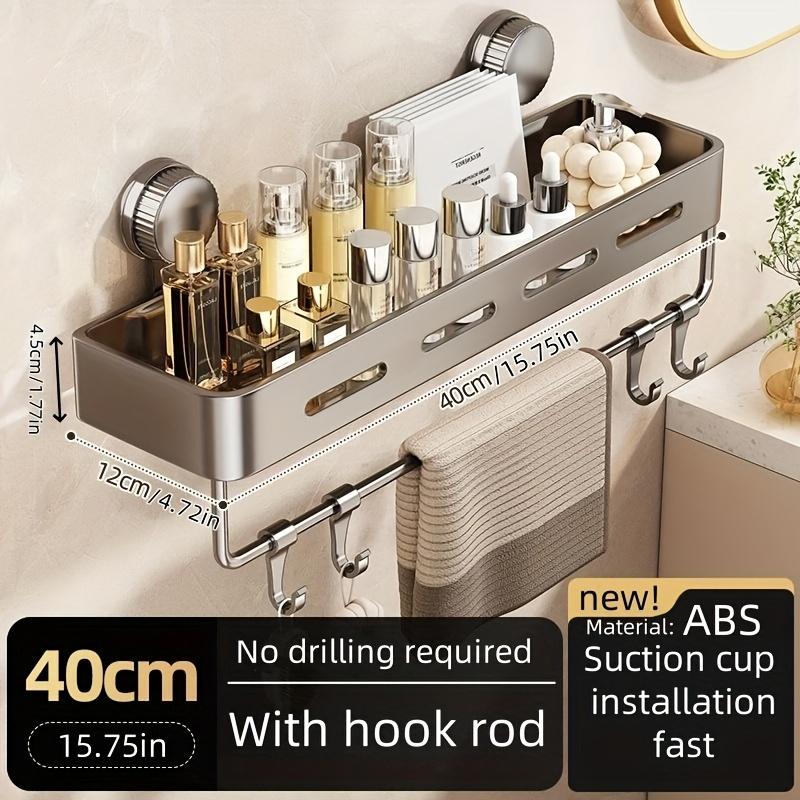 Organizator de duș cu ventuze simplu de instalat - Plastic rezistent la rugină pentru sarcini grele, raft plutitor de perete cu adeziv puternic, pentru articole de toaletă