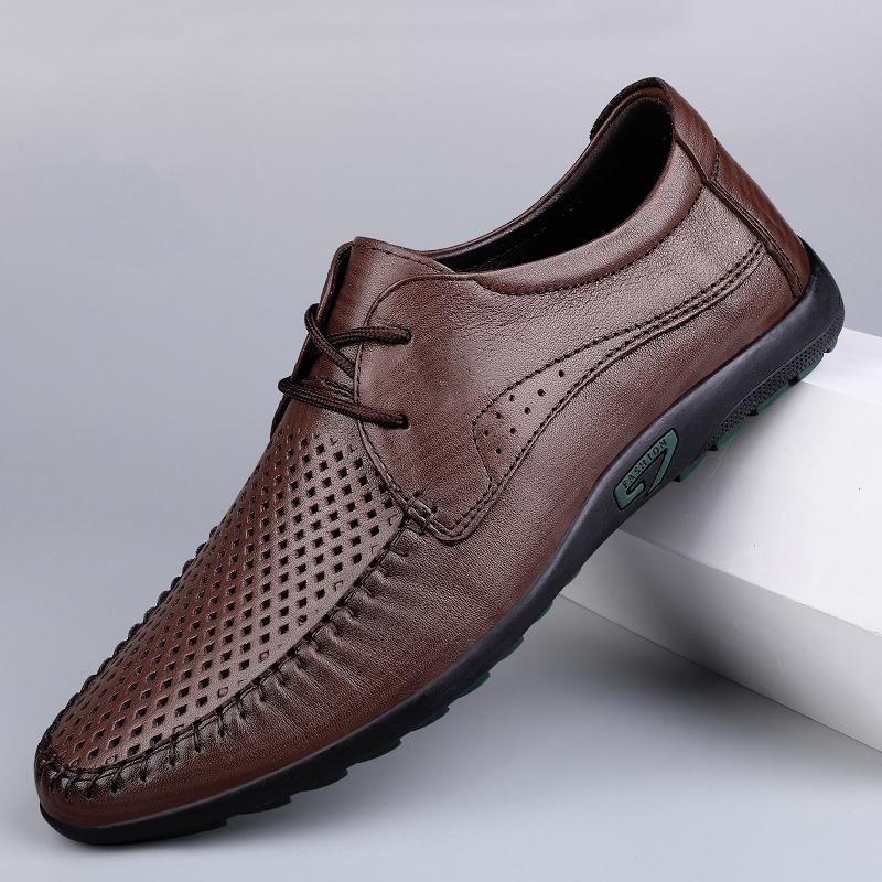 Fashion Genuine Leather Mens Oxford Shoes Casual Shoes Cowhide Business Footwear Soft Comfortable Male Walking Shoes Breathable Sneakers