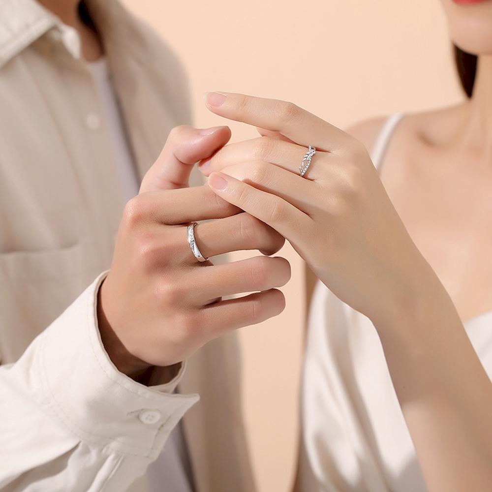 1 Pair Towards Happiness Overlap Opening Couple Ring Copper Plated Platinum Men Women Wheat Shape Finger Jewelry
