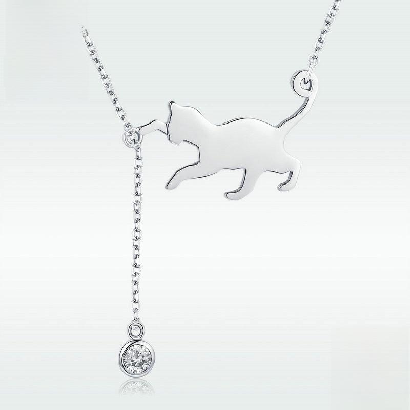 Avle Korean 925 Sterling Silver Naughty Kitten Diamond Necklace YSCN232