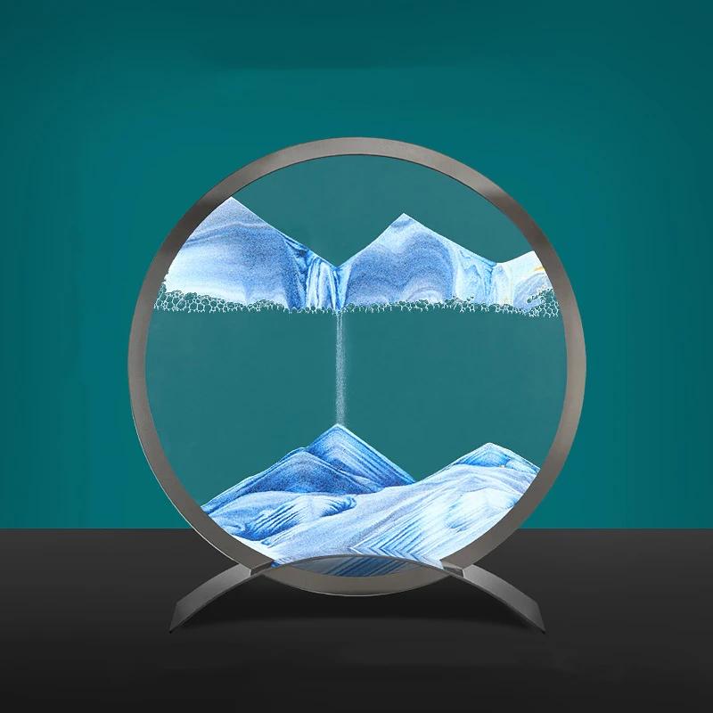 

Sandscape Движущаяся песочная картина Круглое стекло Зыбучие пески Песочные часы Металлическая основа 3D Глубоководный текучий песок Картина Домашний декор Подарки 7 inch