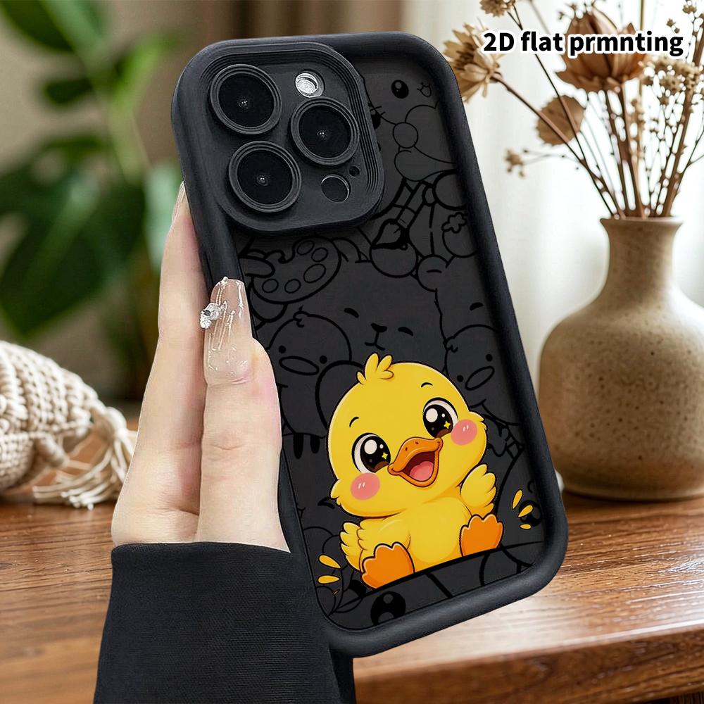 Phone case: 2D flat design, suitable for iPhone 18 17 16 15 14 13 Pro protective case, happy little yellow duck, perfect holiday gift for Christmas an
