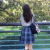 Limspace Sailor Uniform Perfect for Pleated Checkered Ribbon Halloween Short Long and Perfect for Amusement Entrance School and Cultural Blue Short