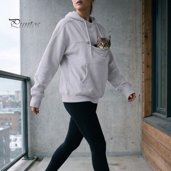 Sweat à capuche pour femme avec poche pour animal de compagnie, Couleur unie, Poche kangourou avant, Haut pull décontracté pour transporter petits chiens chats, Confortable