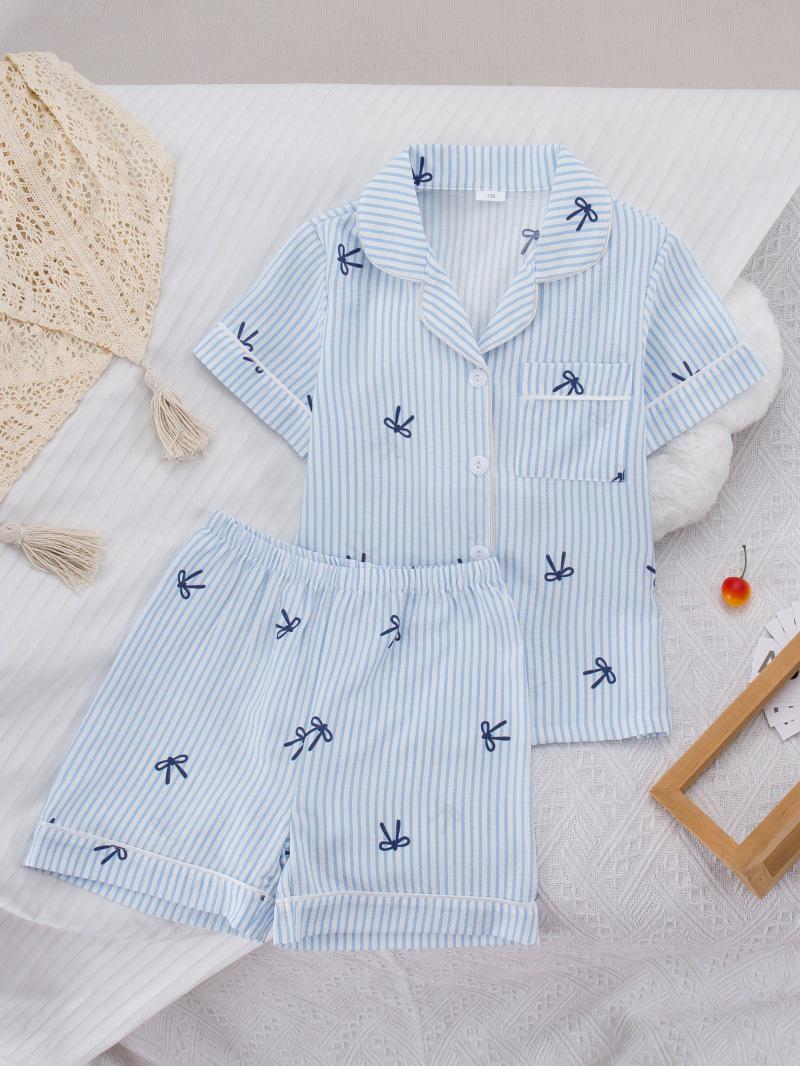 European & American Girls Cute Cartoon Pajama Set: Short Sleeve, Long & Short Pants 130 cm