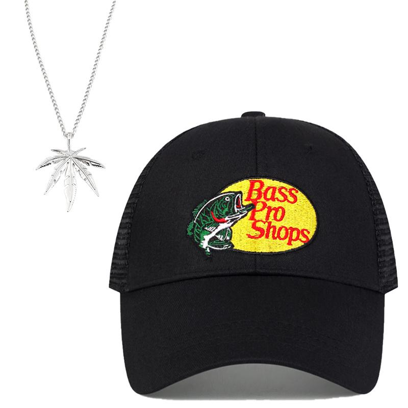 

Bass Pro ShopsМужская женская вышитая бейсболка с сеткой, ожерелье с подвеской в виде листа, модный повседневный спортивный комплект для пары, кепка с утиным язычком, 2 шт. чёрный