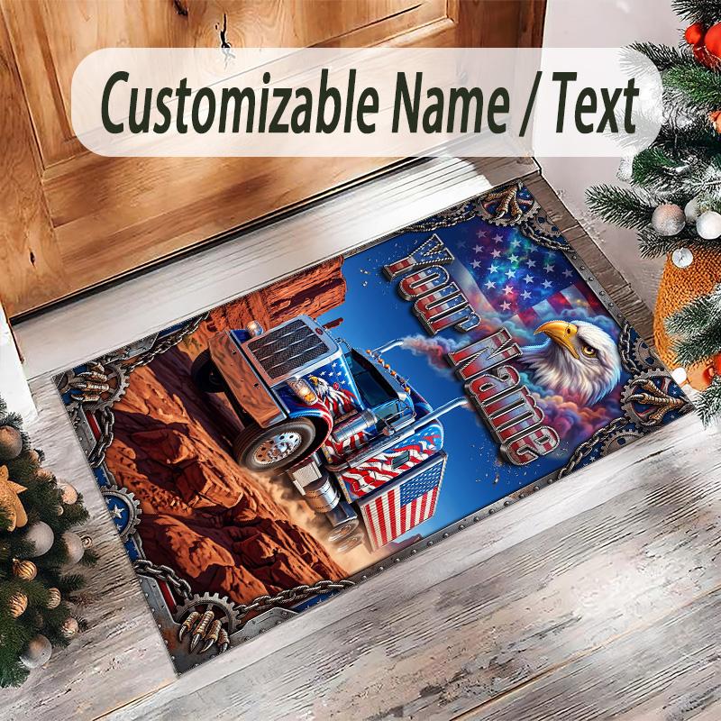 Truck Theme Crystal Velvet Rug Personalized Custom Name Text Soft Floor Mat Home Decor