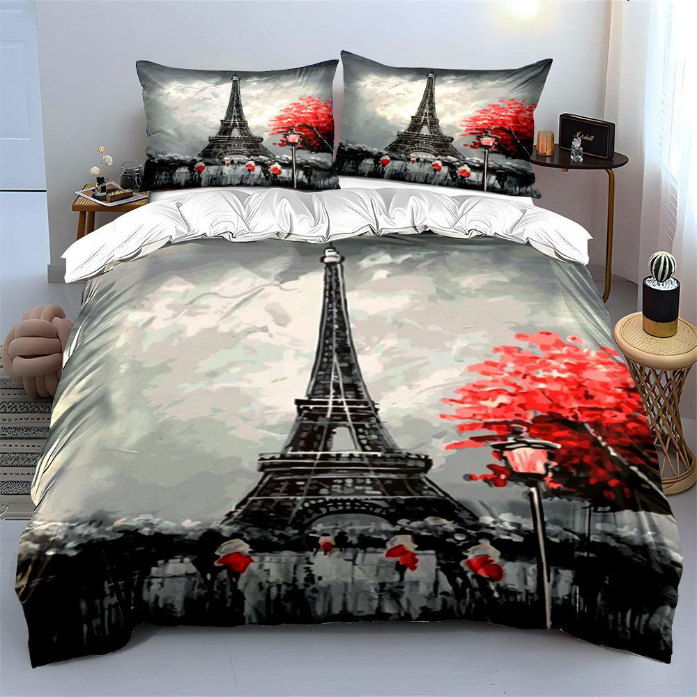 Eiffel Tower, red trees. Bedding sets Duvet cover sets Duvet covers Pillowcases(1* Duvet Cover 2* Pillowcases without duvet insert)