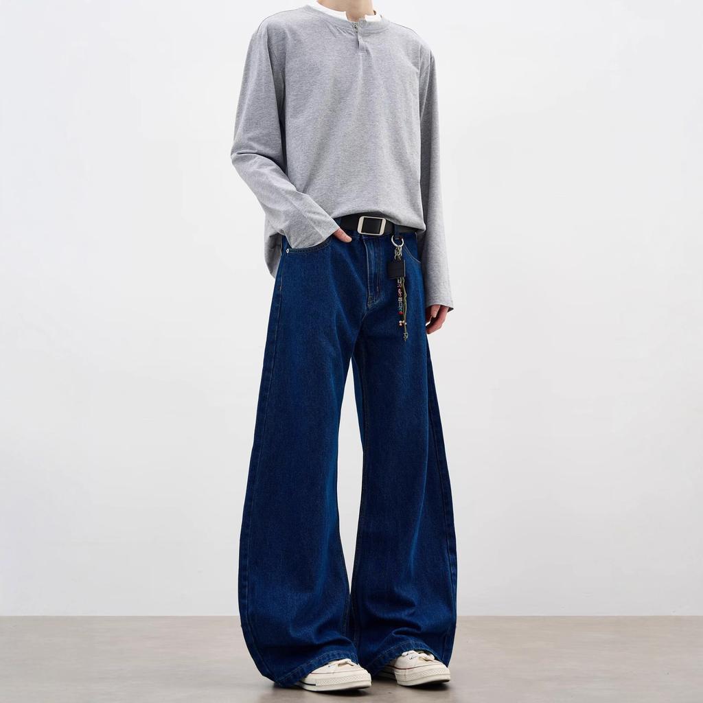 American Trendy Brand Vertical Feeling Loose Wide-leg Original Cow Jeans Men's and Women's Neutral Scimitar Casual Trousers