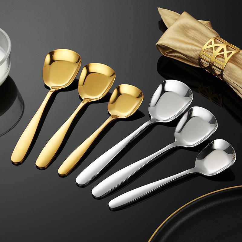 304 Stainless Steel Square Head Flat Bottom Spoon - Ideal for Dining, Dessert, and Watermelon.