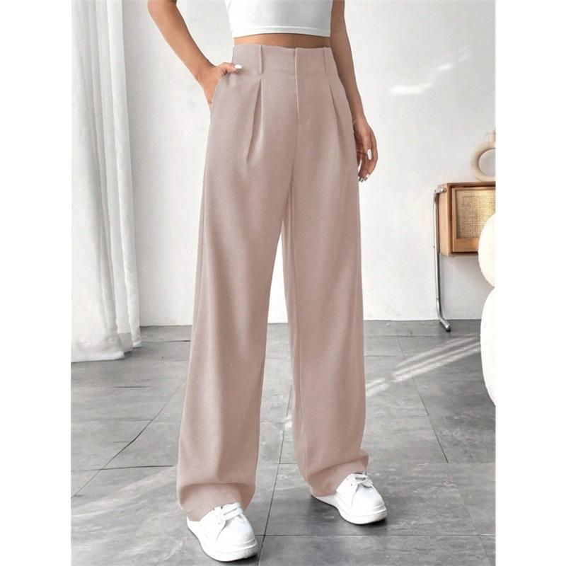 

Европейские и американские брюки для通勤 с высокой талией и широкими штанинами с драпировкой, облегающие, весенне-летние, универсальные, повседневные костюмные брюки XXL розовый