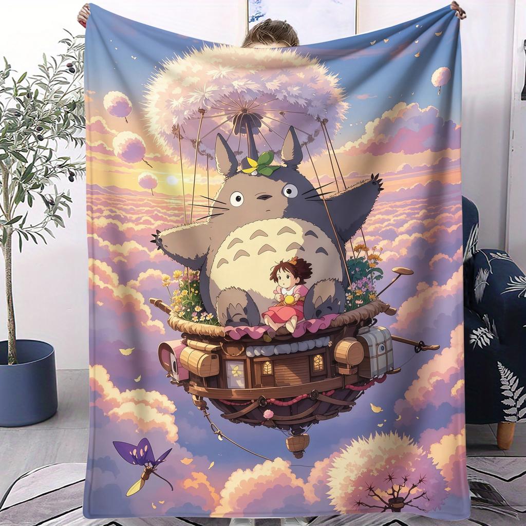 Klassische Cartoon Anime T-Totoros Decke für Büro Reisen Komfort Freizeit Camping Reise Multifunktionale Universelle Decke Ventilator Geschenk