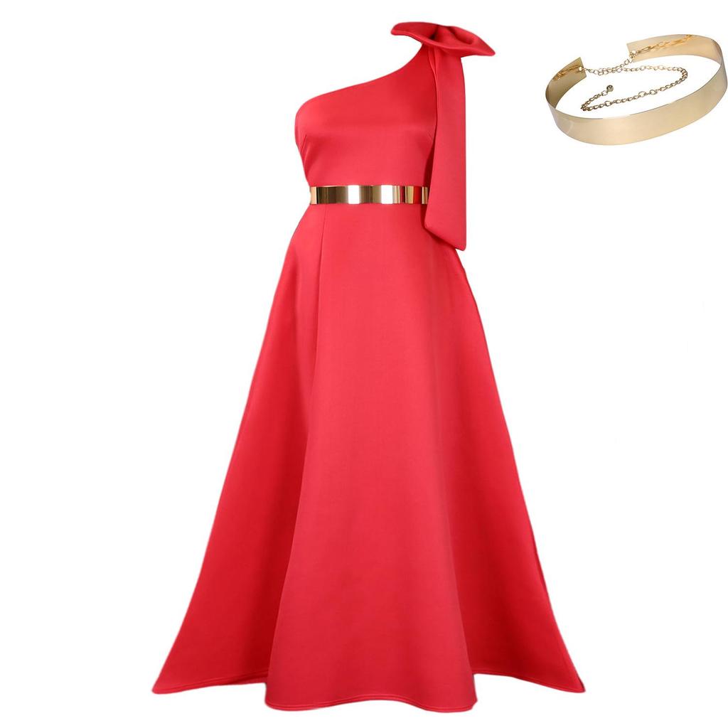 C8613 Elegant European and American Summer One-Shoulder Bow Long Evening Dress