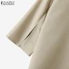 ZANZEA Women Summer Round Neck 3/4 Slit Sleeve Blouses