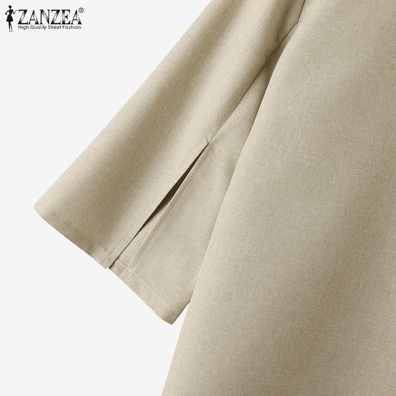 ZANZEA Women Summer Round Neck 3/4 Slit Sleeve Blouses