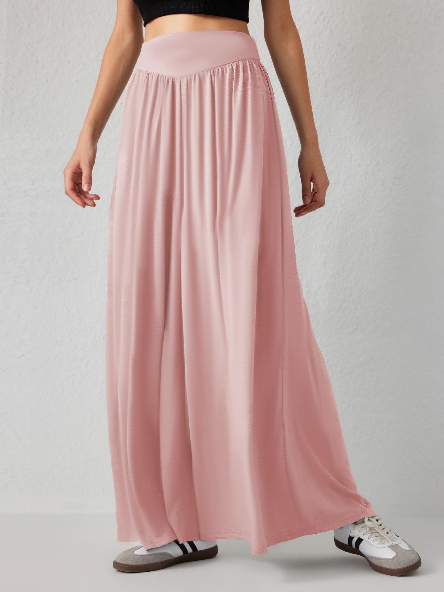 Women High Waist Wide Leg Loose Dance Casual Pants Summer S розовый