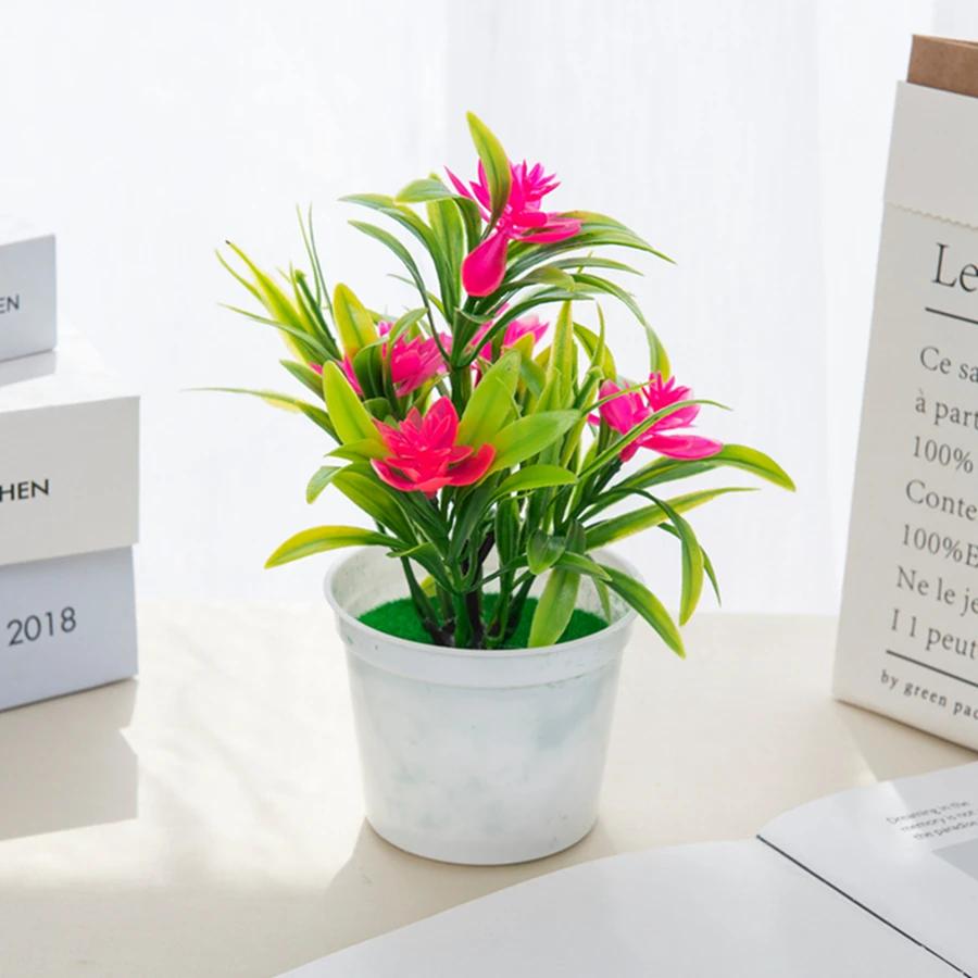 Artificial flowers Bonsai Vase for Home Decoration Mini Potted Festival Wedding Ornamental Flowerpots Bathroom Windowsill Plants