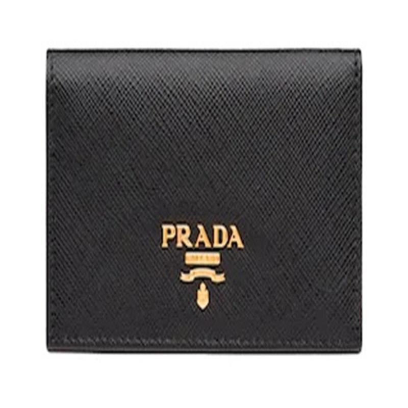 Prada Saffiano gold lettering leather card