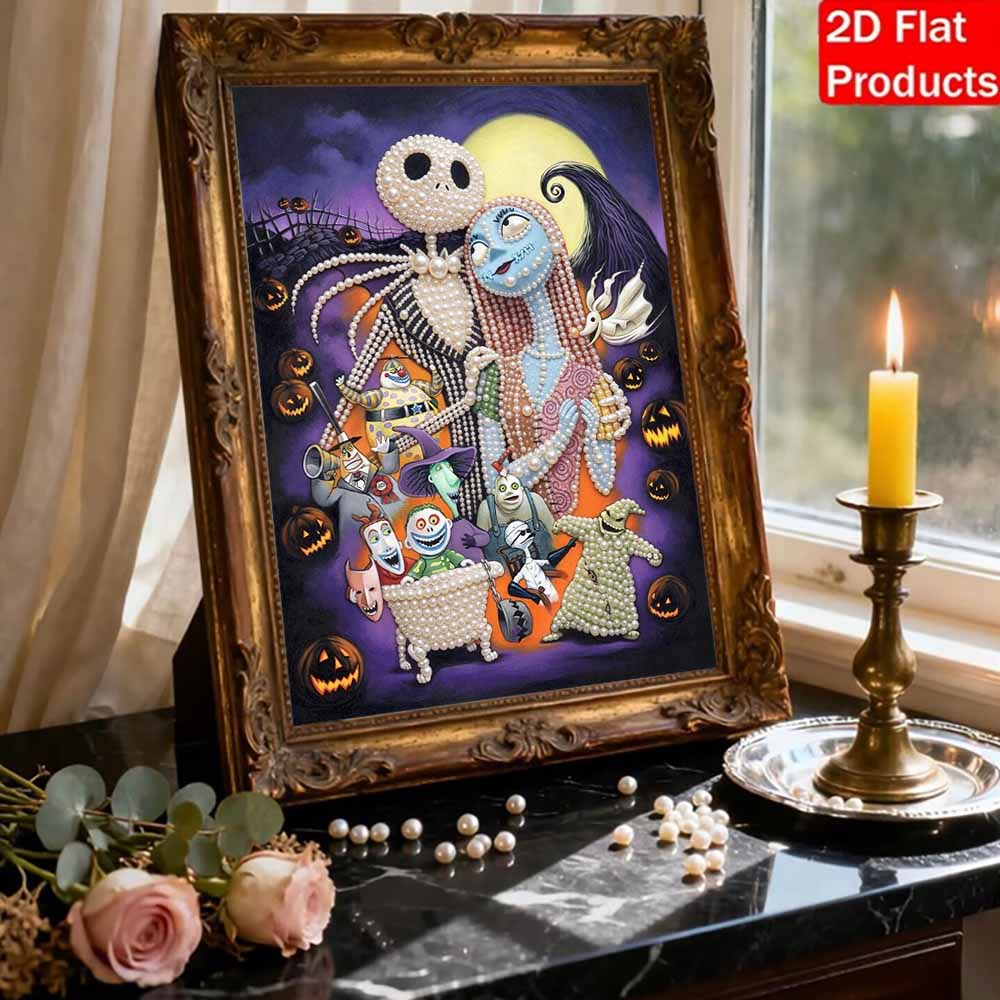 DIY Frameless Pearl Art Kit Nightmare Characters Design 3D Bead Painting Canvas Relaxing Handmade Craft for Home Decor Wall Art Gift