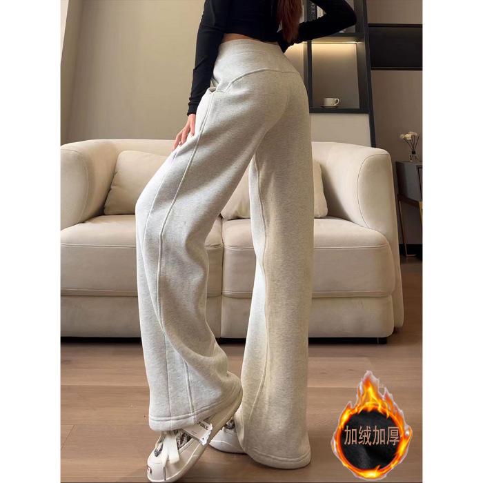 Narrow sweatpants women's autumn and winter fleece thickened pendant feeling loose and thin flared wide-leg pants casual sports pants